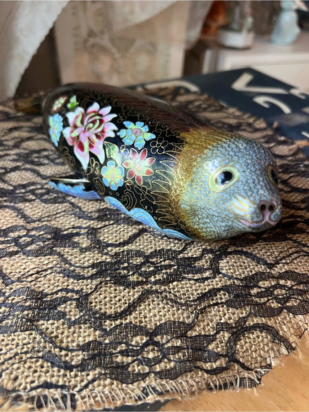 Gorgeous Vintage Cloisonne Seal Fish Figurine Hard to Find